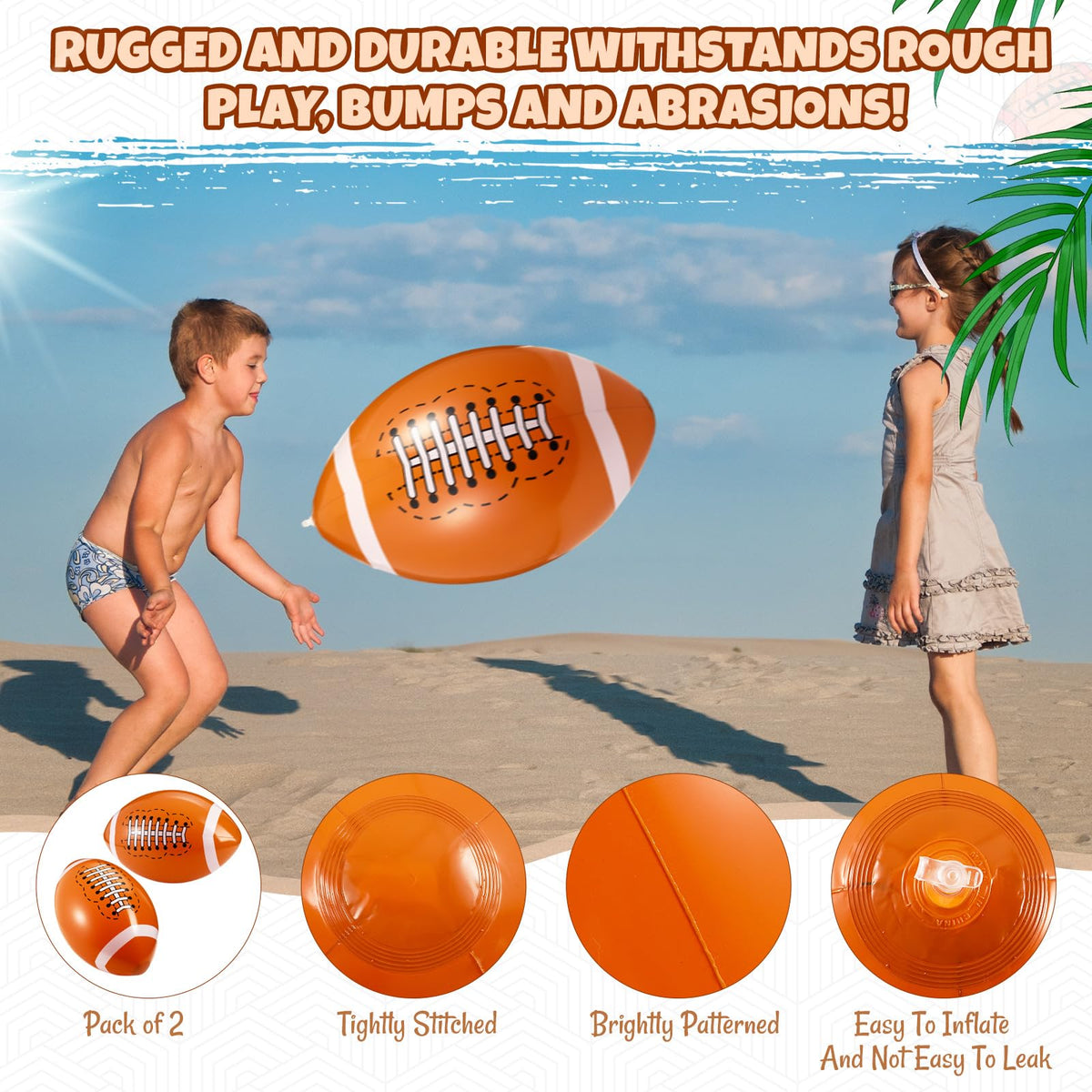 Vertintong 2 Pack 20-Inch Inflatable Footballs – Beach Pool Party Toys
