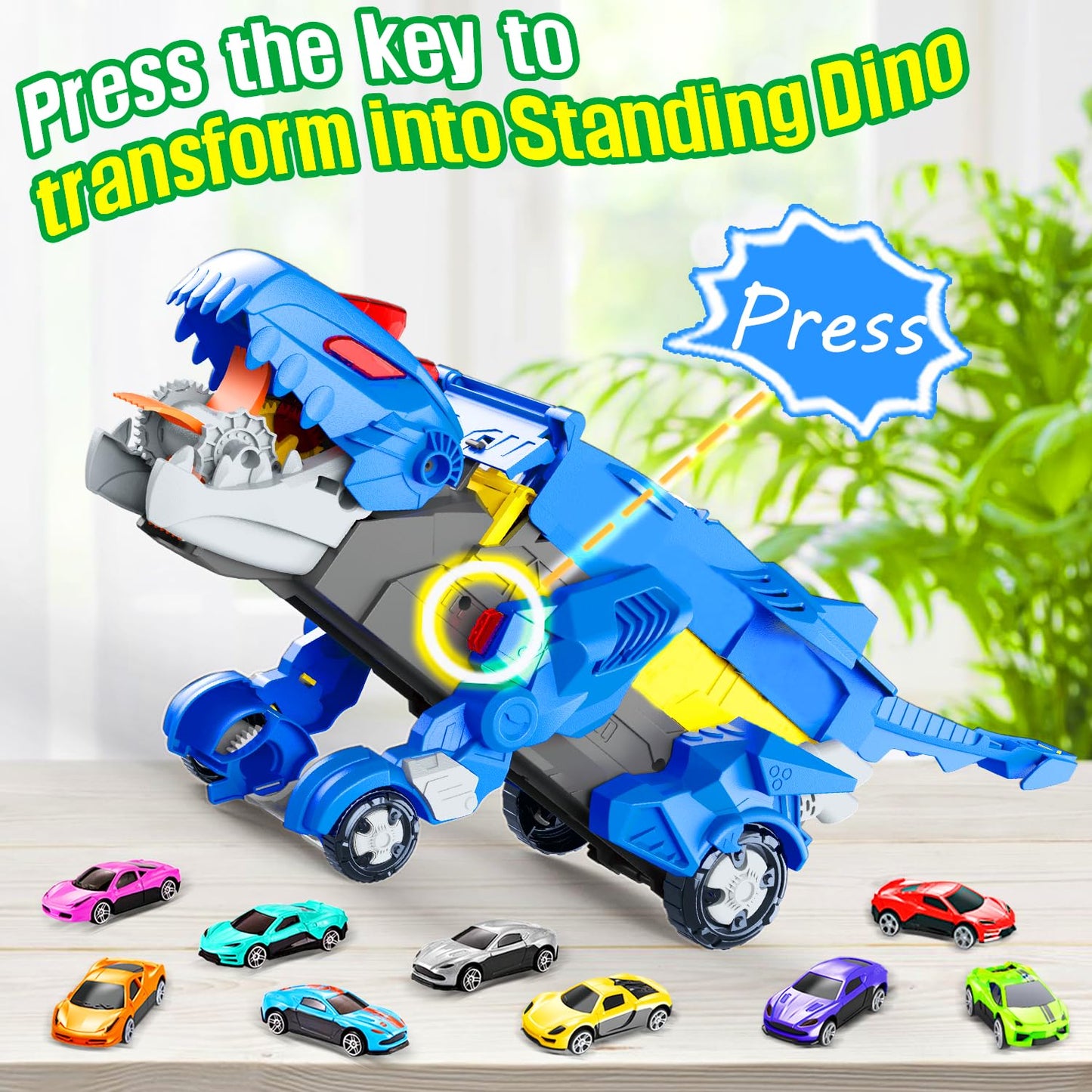 VESIHOLO Dinosaur Truck with 12 Cars – Double-Track Racing Set for Ages 3-5