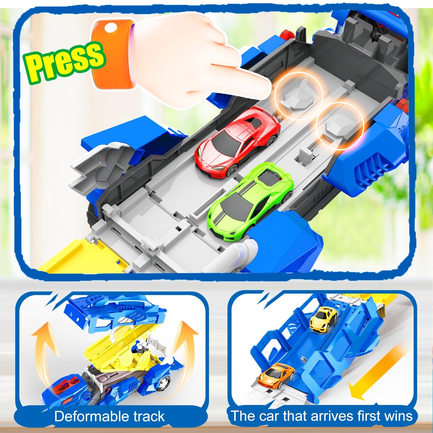 VESIHOLO Dinosaur Truck with 12 Cars – Double-Track Racing Set for Ages 3-5