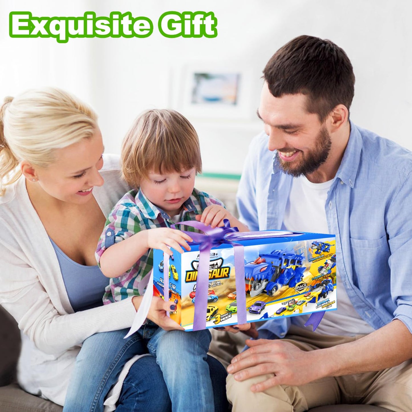 VESIHOLO Dinosaur Truck with 12 Cars – Double-Track Racing Set for Ages 3-5