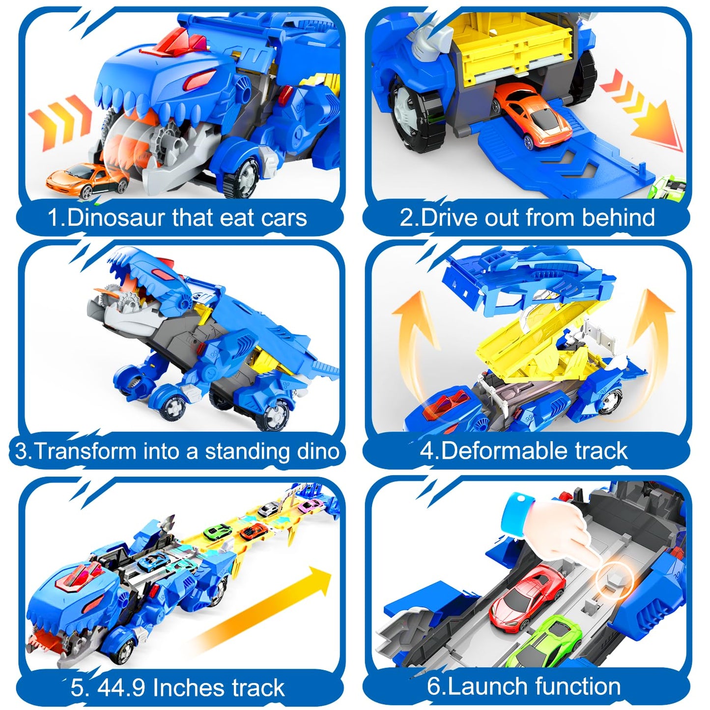 VESIHOLO Dinosaur Truck with 12 Cars – Double-Track Racing Set for Ages 3-5