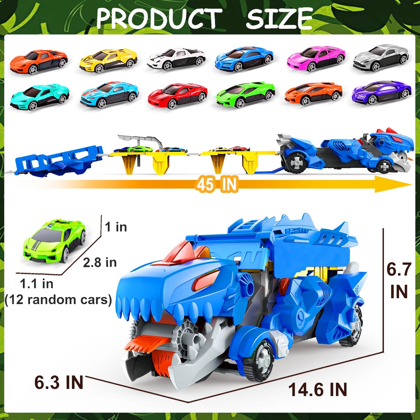 VESIHOLO Dinosaur Truck with 12 Cars – Double-Track Racing Set for Ages 3-5