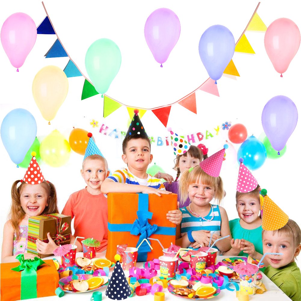 Vesil Party Hats for Kids – DIY Mini Cone & Crown Set with Pom Poms, Rainbow Colors