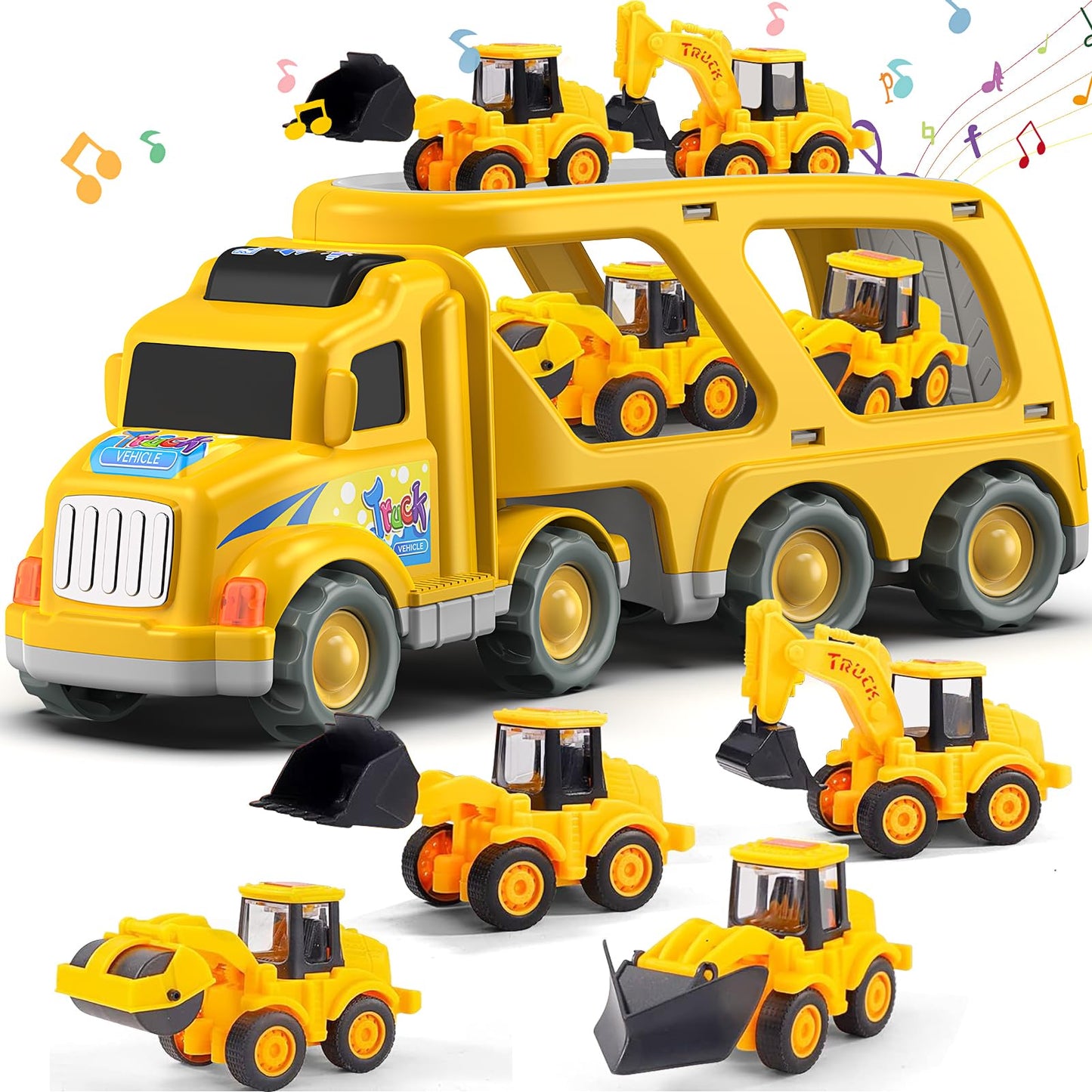 Veslier 5-in-1 Construction Truck Toy for Ages 3-6 – Friction-Powered, No Batteries