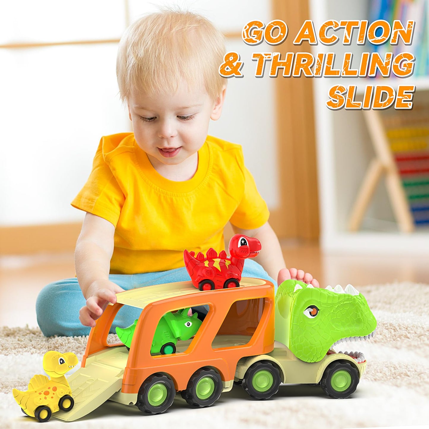 Veslier Dinosaur Transport Truck – 6 Mini Dinosaurs, Music & Roaring Sounds | Gift for 2+