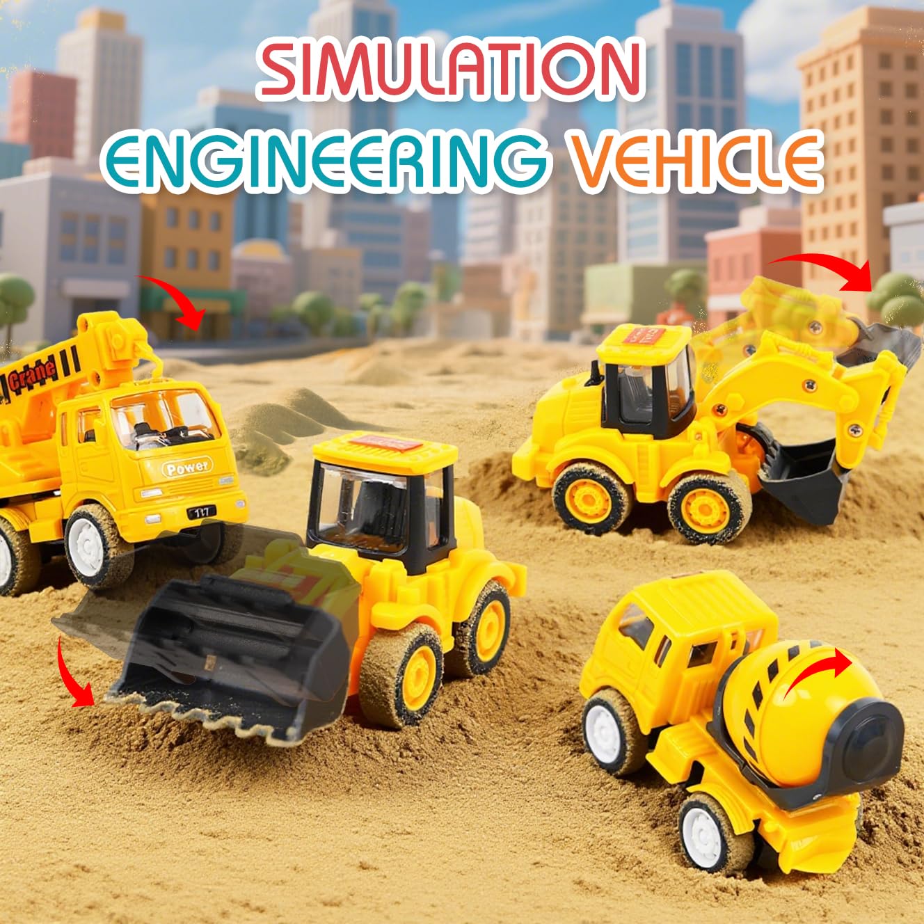 Veslier 9-in-1 Construction Truck Toys for Ages 3-6 | Friction-Power Carrier with Sounds & Lights