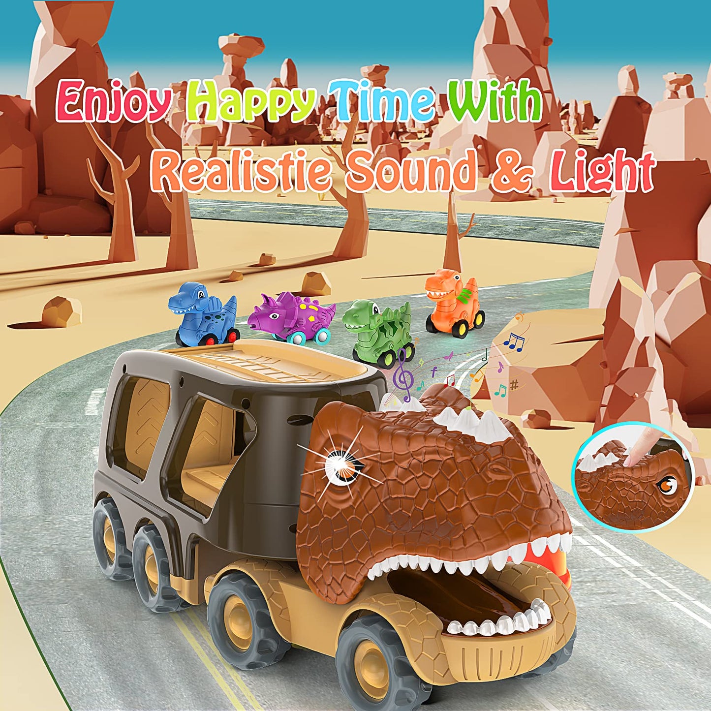 Veslier Dinosaur Friction-Power Carrier Truck with 4 Pull-Back Dinos
