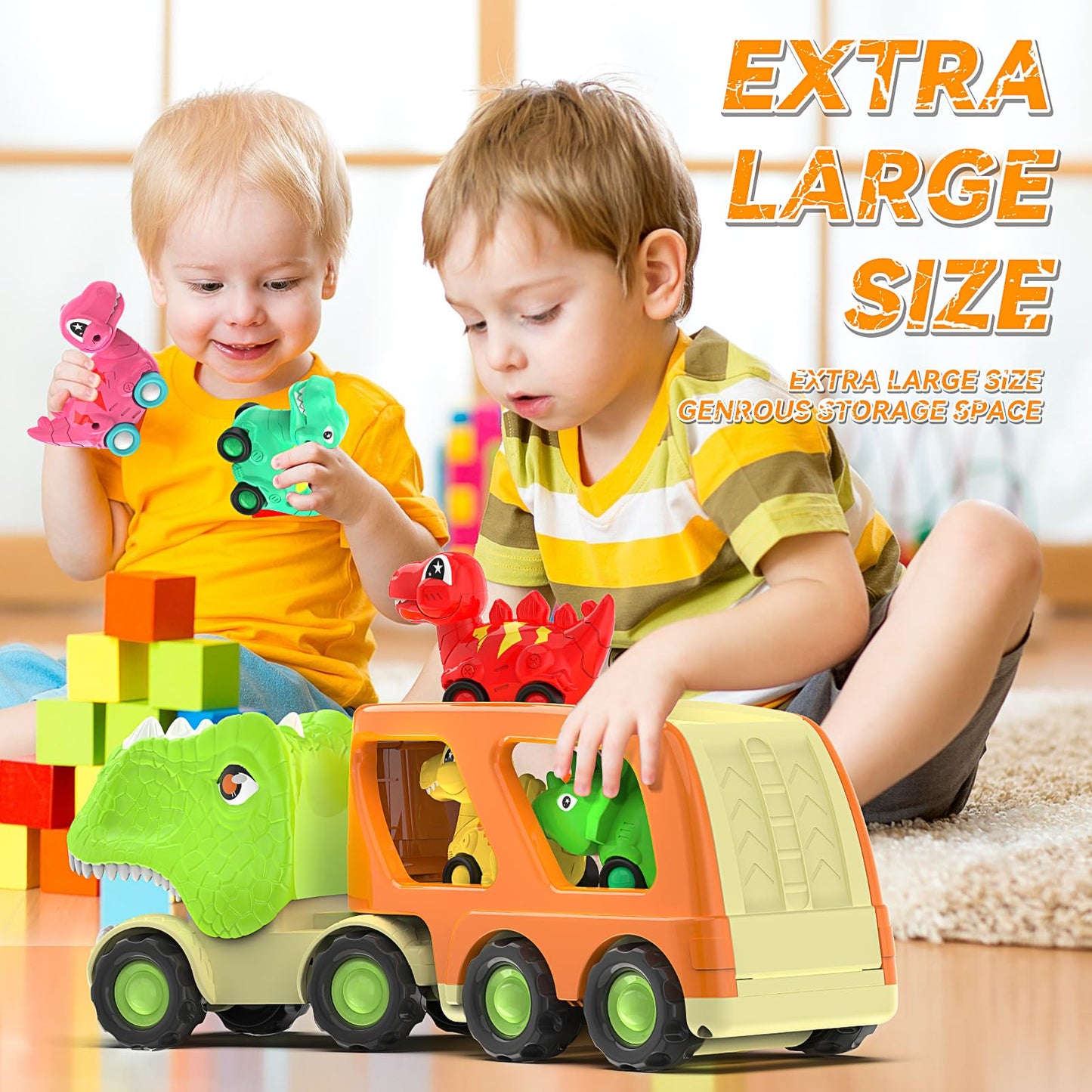 Veslier Dinosaur Transport Truck – 6 Mini Dinosaurs, Music & Roaring Sounds | Gift for 2+