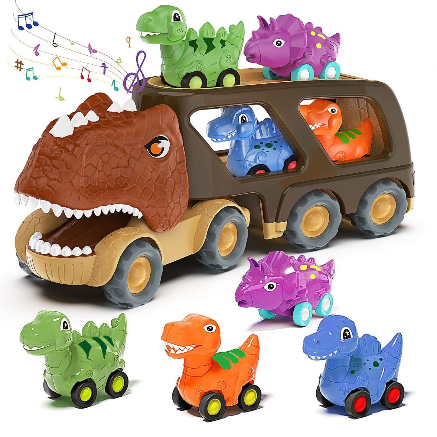 Veslier Dinosaur Friction-Power Carrier Truck with 4 Pull-Back Dinos
