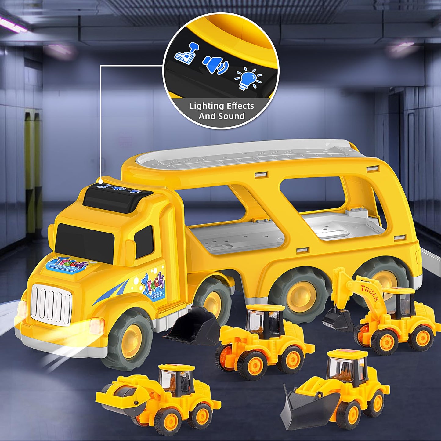 Veslier 5-in-1 Construction Truck Toy for Ages 3-6 – Friction-Powered, No Batteries