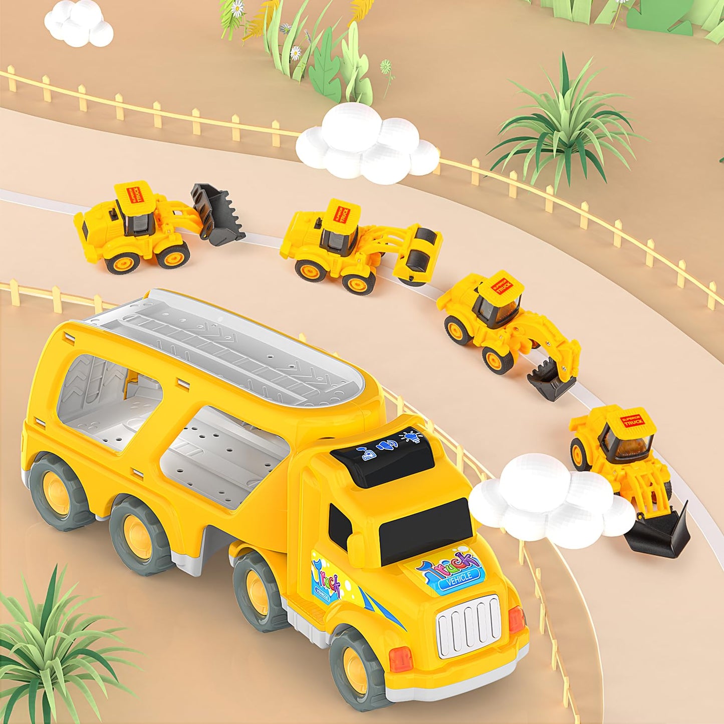 Veslier 5-in-1 Construction Truck Toy for Ages 3-6 – Friction-Powered, No Batteries