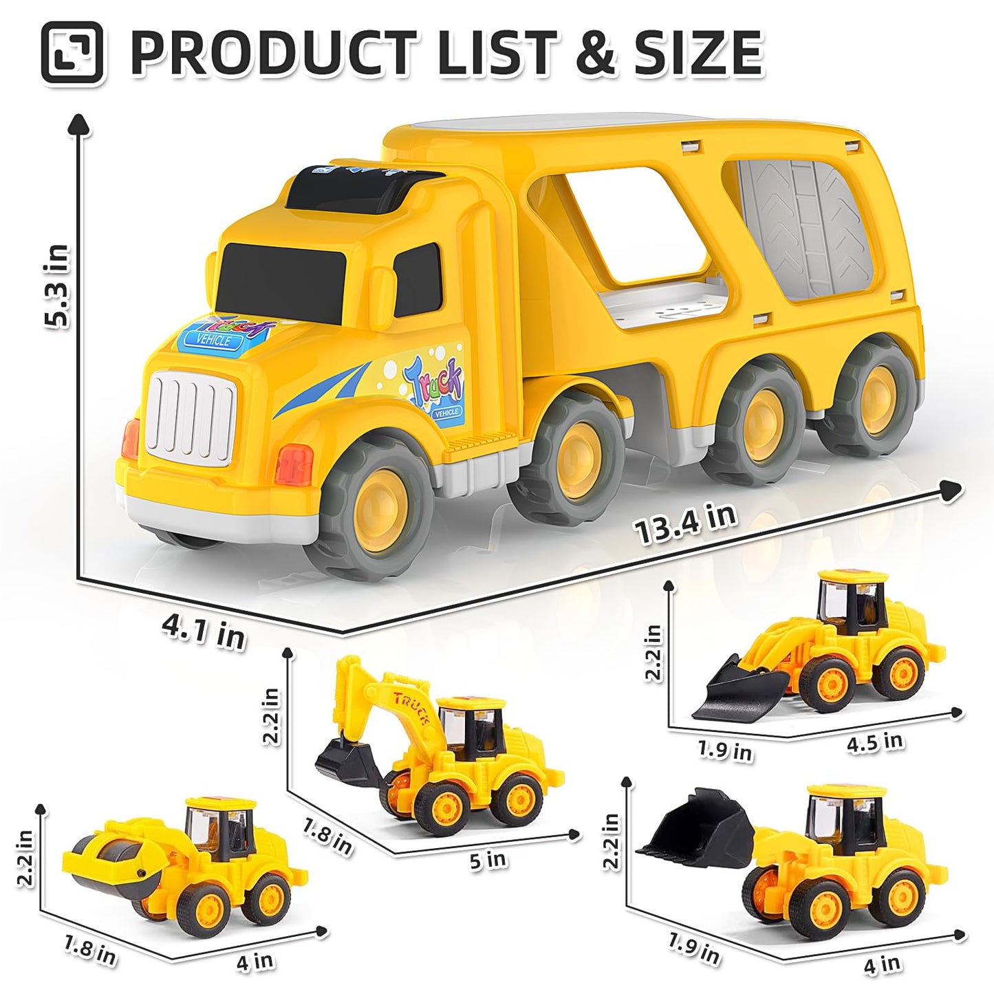 Veslier 5-in-1 Construction Truck Toy for Ages 3-6 – Friction-Powered, No Batteries
