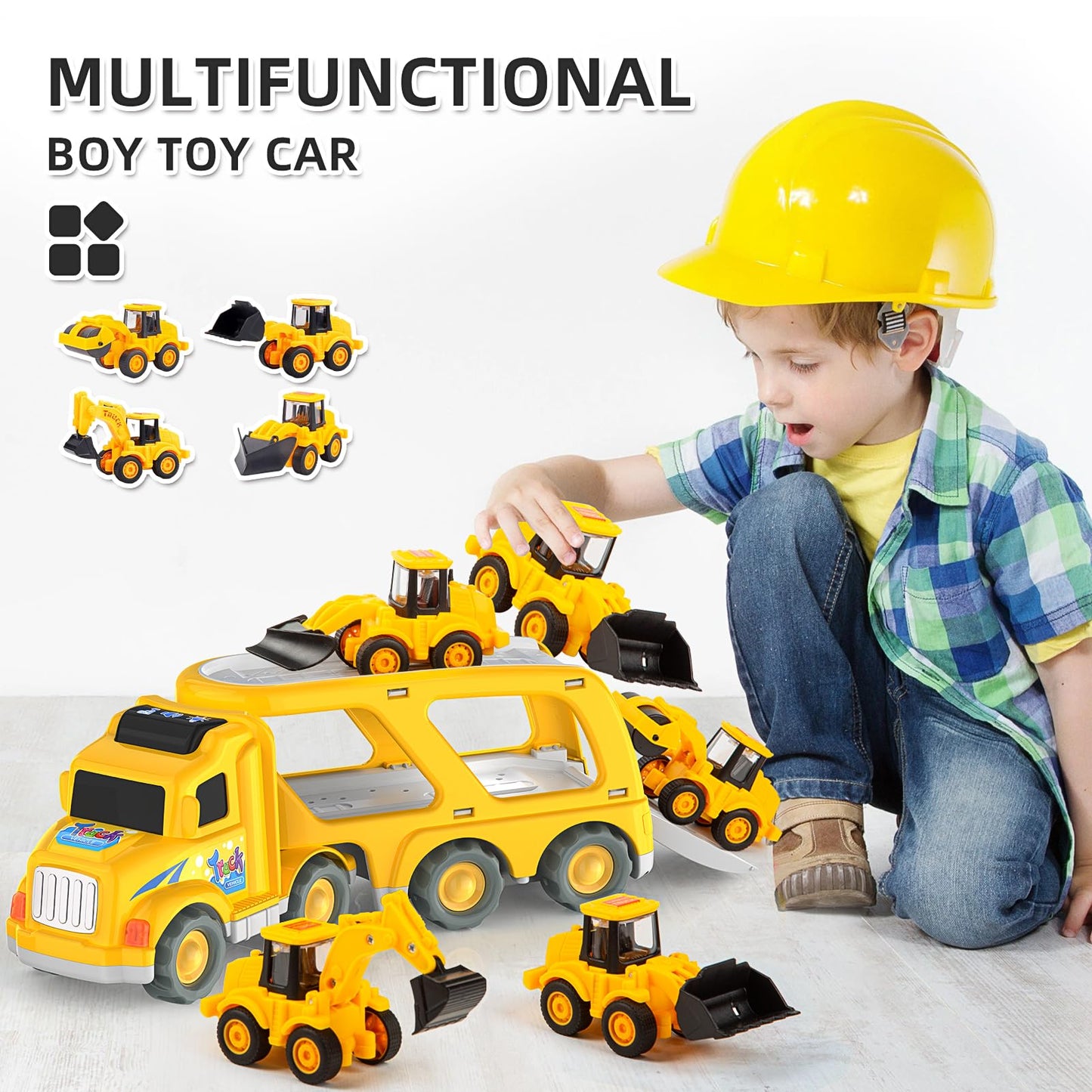 Veslier 5-in-1 Construction Truck Toy for Ages 3-6 – Friction-Powered, No Batteries