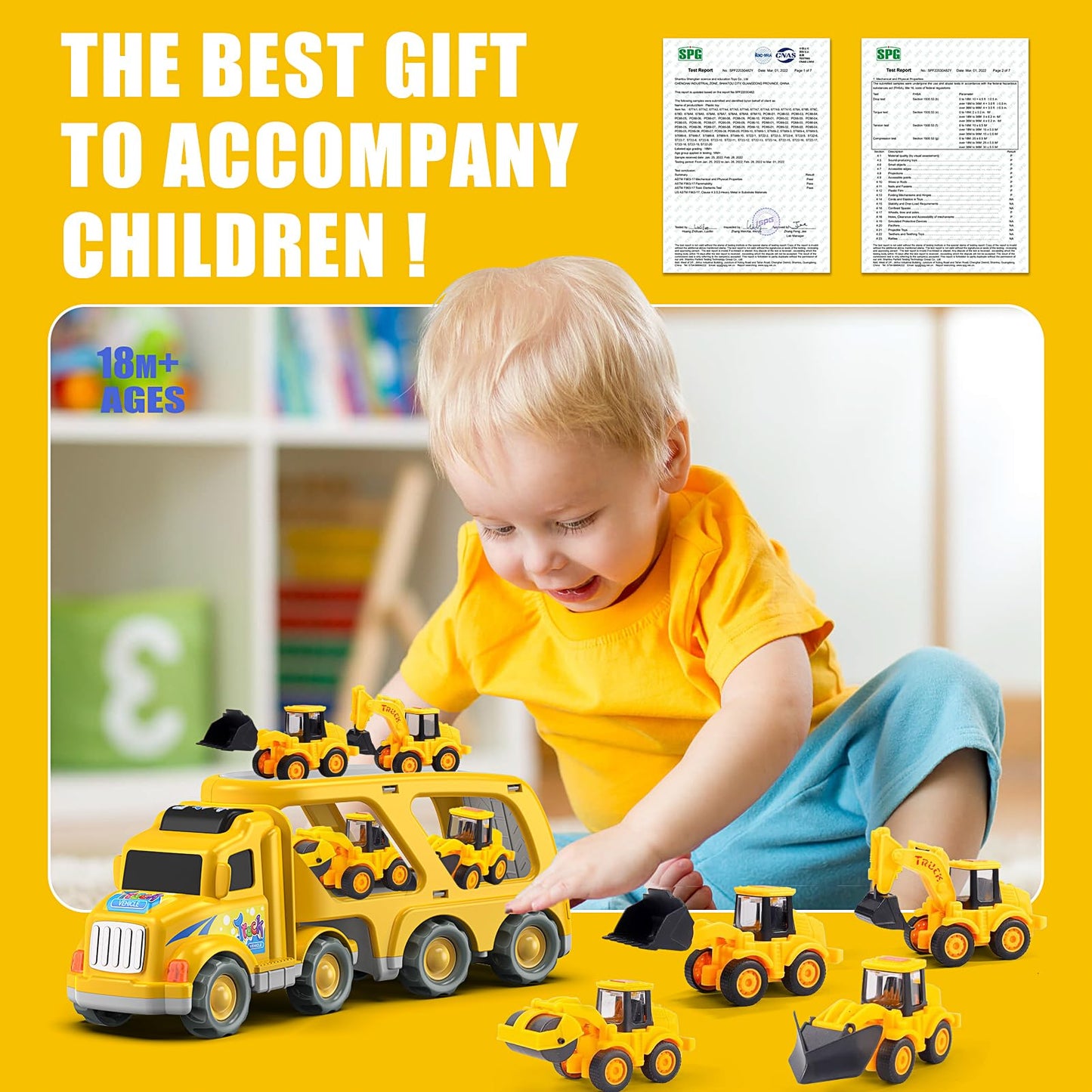 Veslier 5-in-1 Construction Truck Toy for Ages 3-6 – Friction-Powered, No Batteries