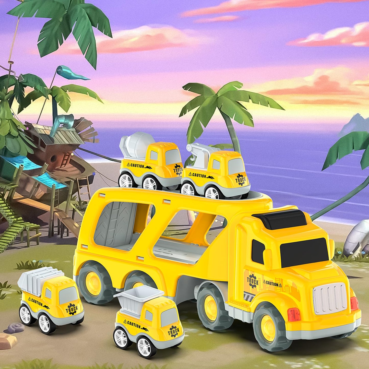 Veslier Toddler 5-in-1 Construction Truck Set + 4 Pull-Back Vehicles (Ages 3–5)