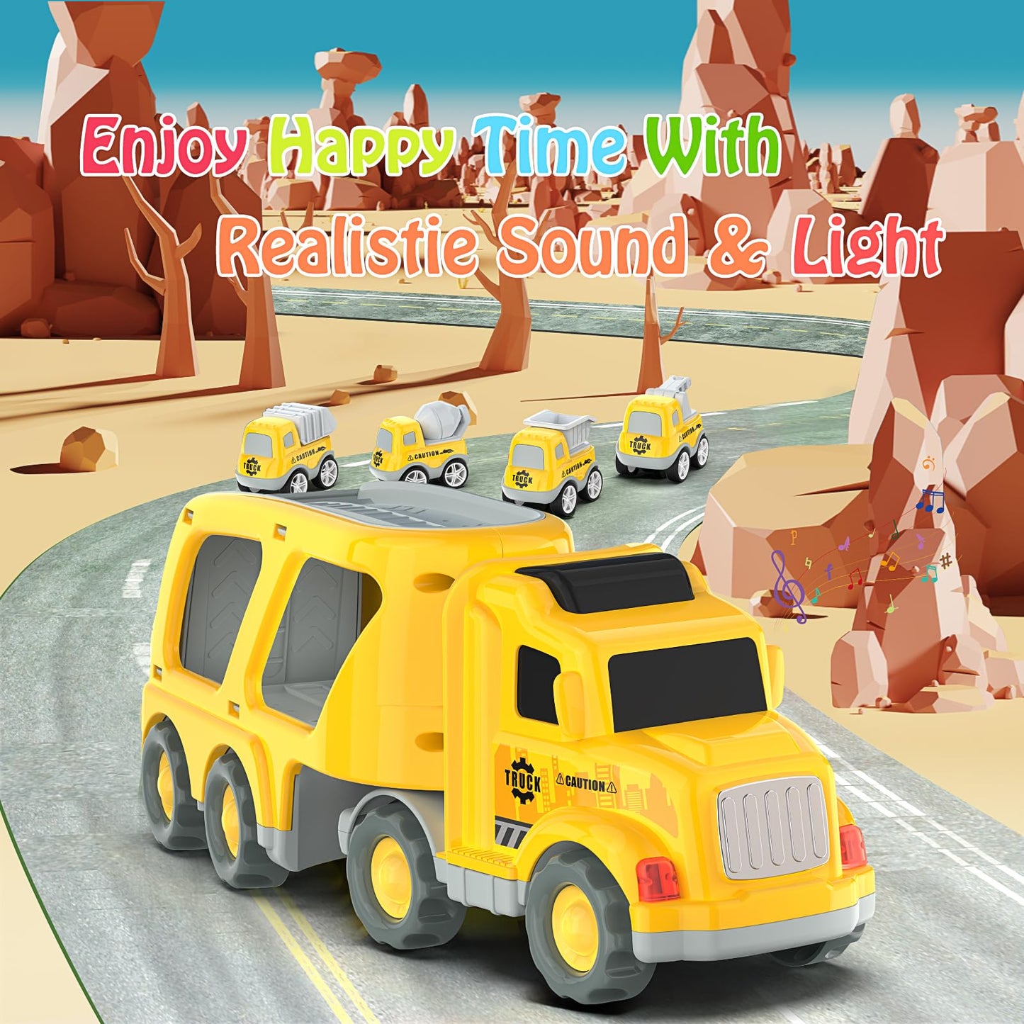 Veslier Toddler 5-in-1 Construction Truck Set + 4 Pull-Back Vehicles (Ages 3–5)