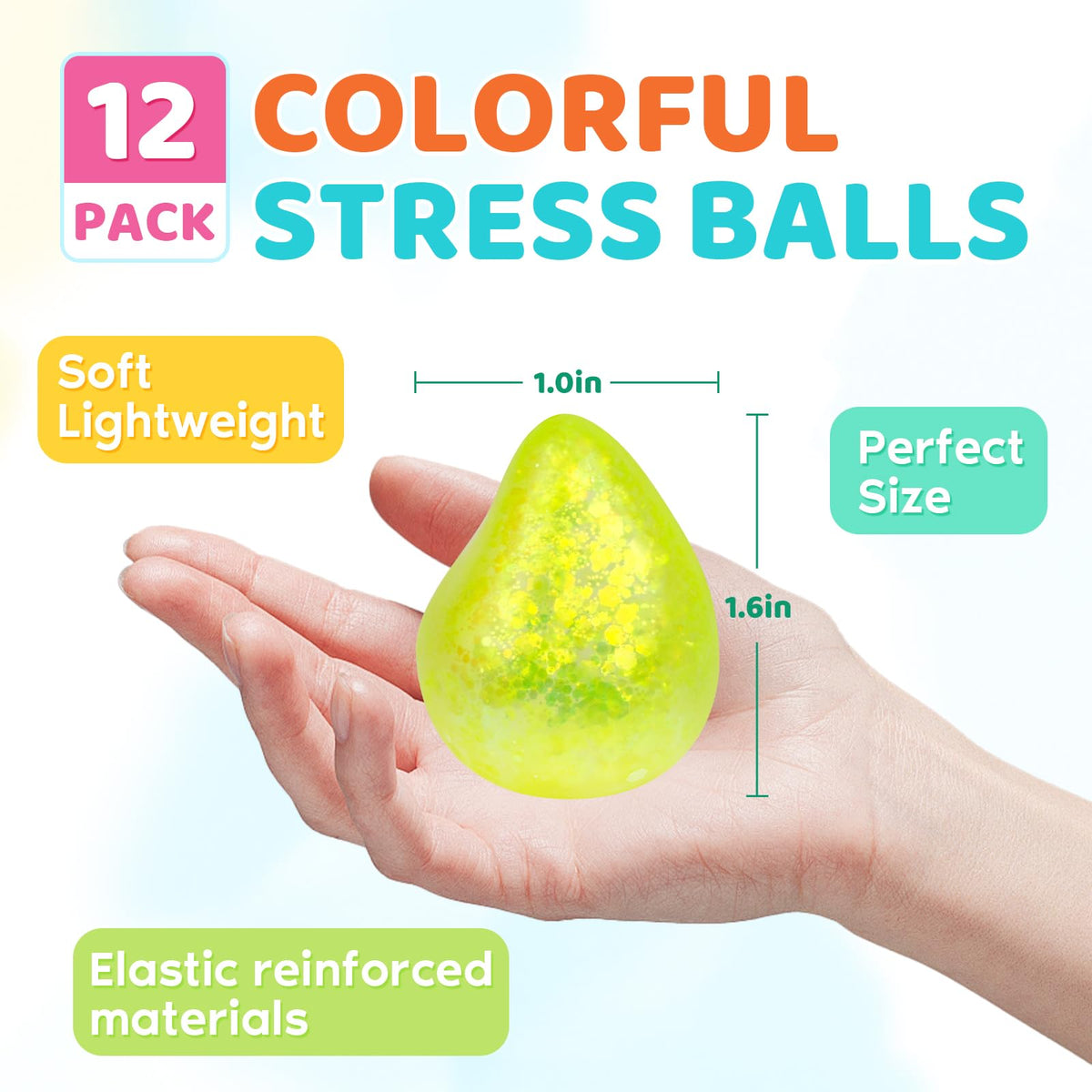 VESPRO 12-Pack Fidget Stress Balls — Slow Rising Hand Therapy Squishy Balls