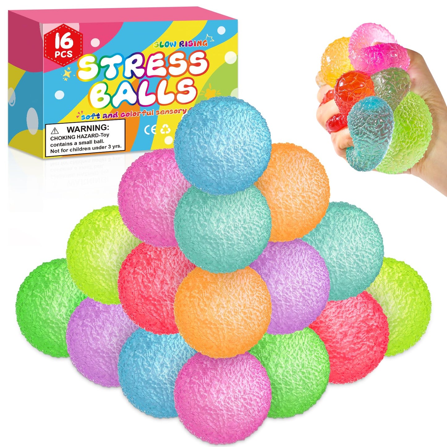 VESPRO 16Pack Mini Gumdrop Stress Balls – Textured Memory Gel Soft Stress Ball for Adults & Kids