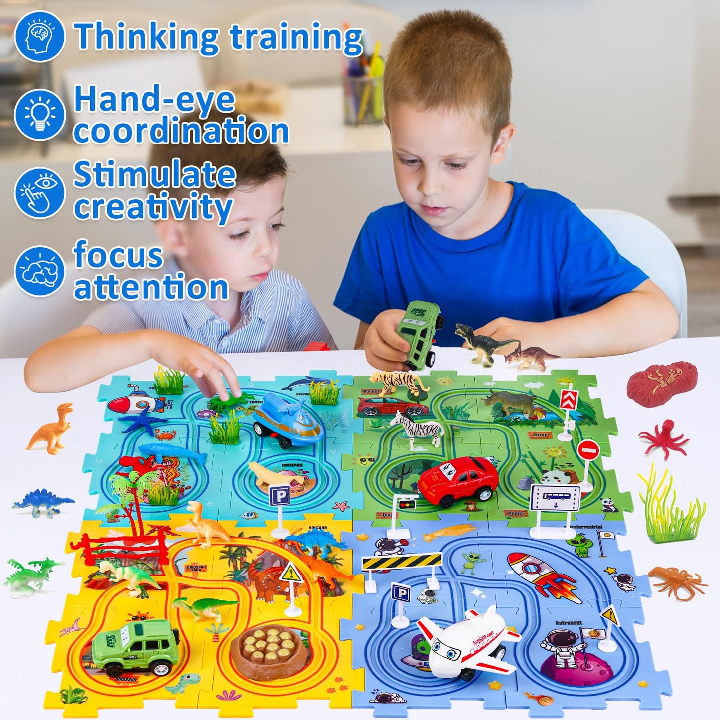 VESPRO 4 Series Toddler Car Track Set – 68-Piece Educational Puzzle Toys for Ages 3+
