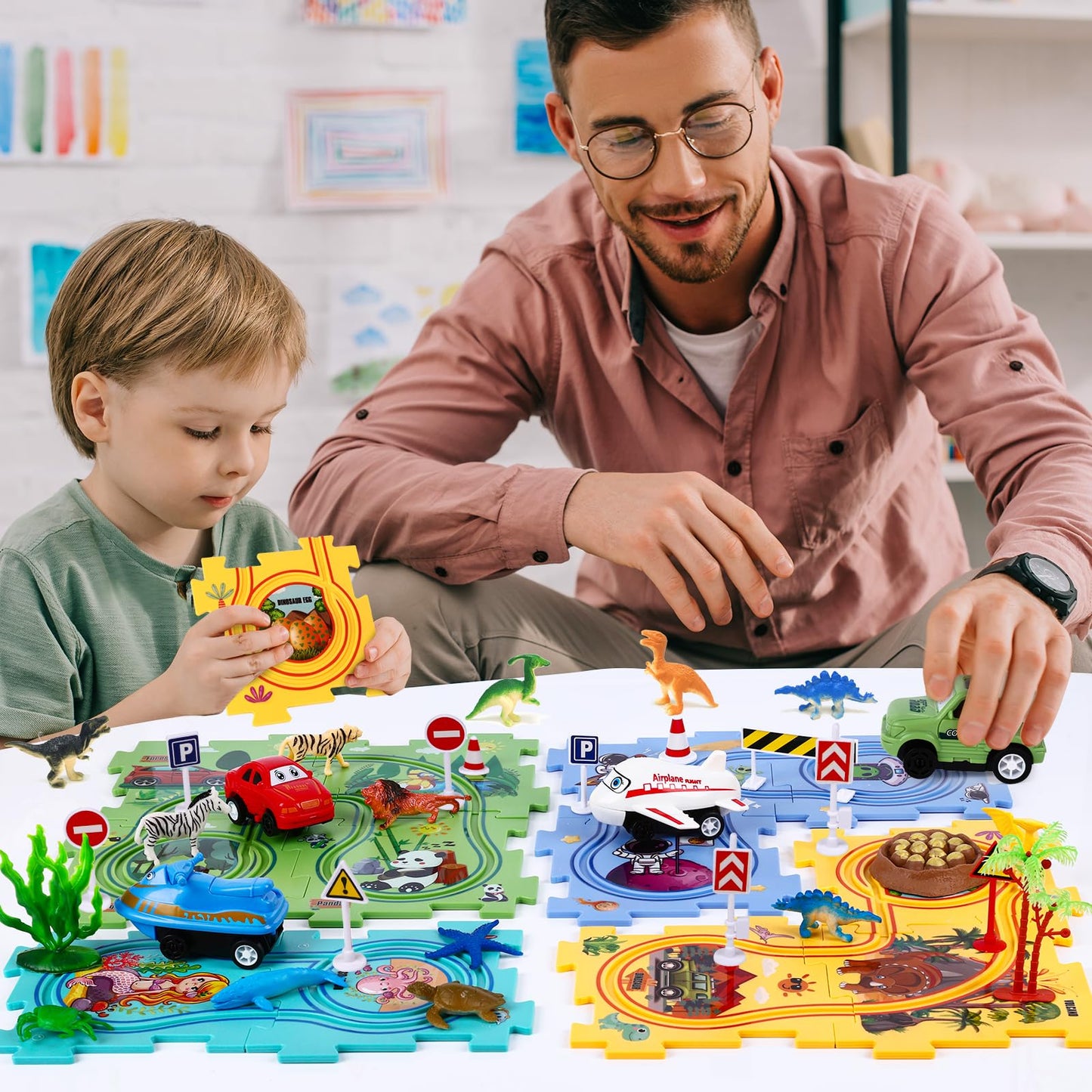VESPRO 4 Series Toddler Car Track Set – 68-Piece Educational Puzzle Toys for Ages 3+