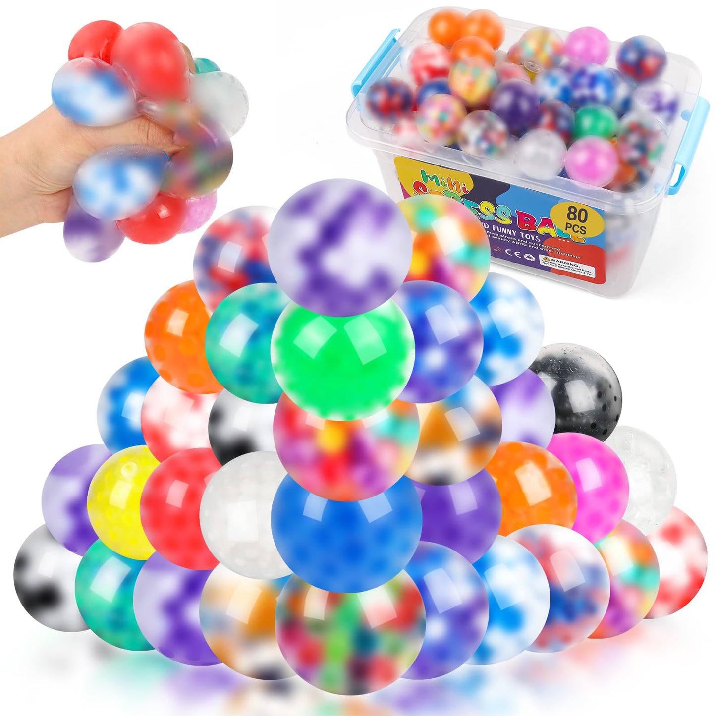 VESPRO 80Pack Stress Balls for Adults – Assorted Squishy Fidget Toys & Party Favors