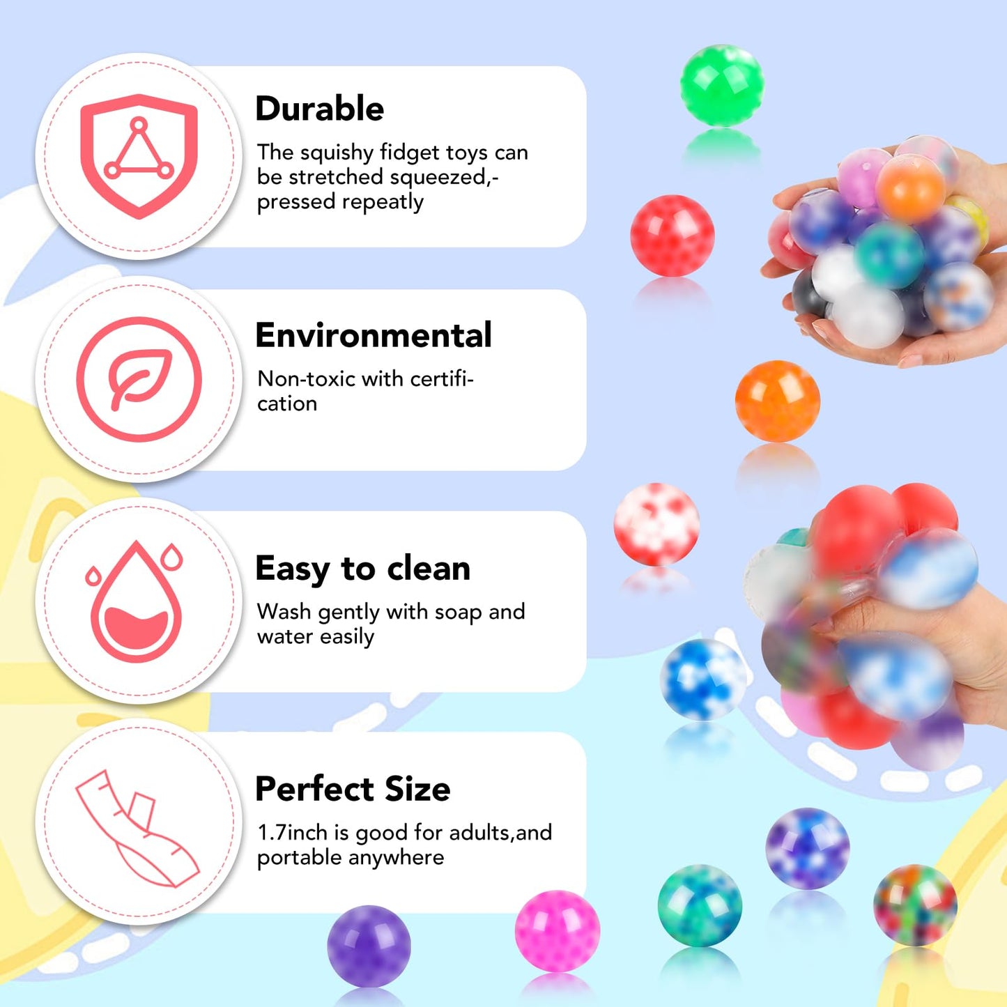 VESPRO 80Pack Stress Balls for Adults – Assorted Squishy Fidget Toys & Party Favors