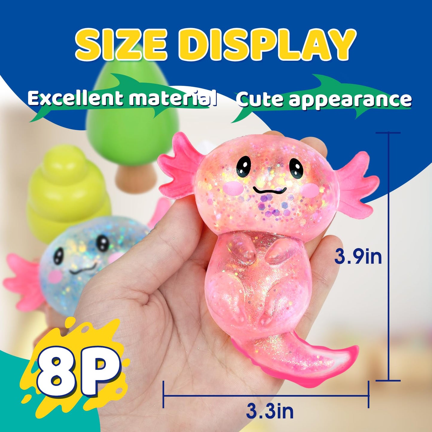 VESPRO 8-Pack Slow Rising Axolotl Stress Balls – Colorful Fidget Toys for All Ages