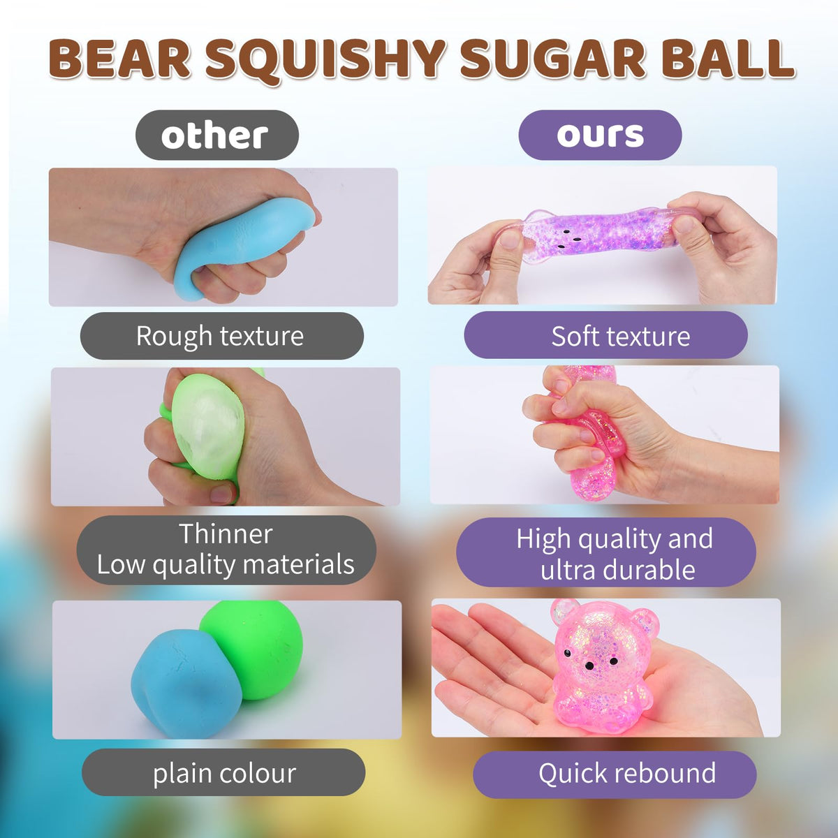 VESPRO 12-Pack Fidget Toys Squishy – Cute Bear Stress Balls for Focus & Fun