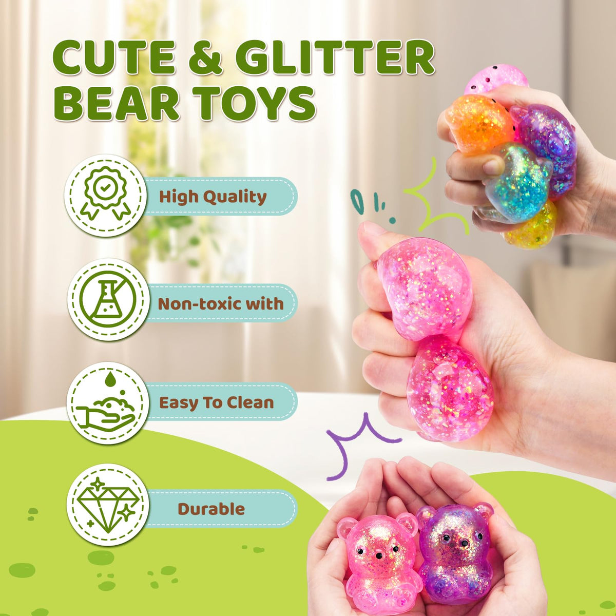 VESPRO 12-Pack Fidget Toys Squishy – Cute Bear Stress Balls for Focus & Fun