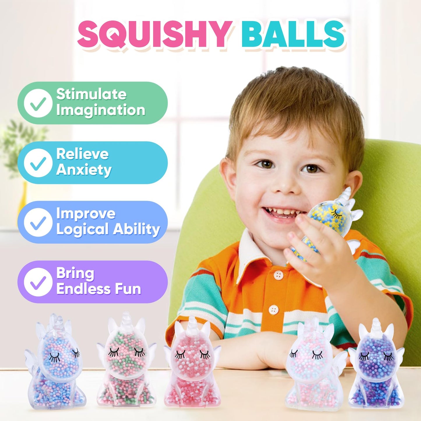VESPRO 12-Pack Unicorn Fidget Stress Balls – Squishy Stress Ball Set for Kids & Adults | Party Favors