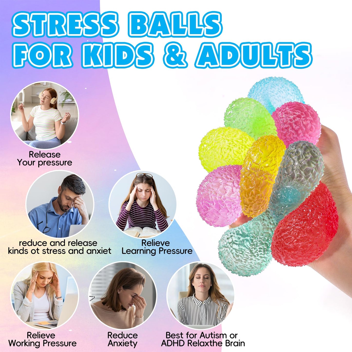 VESPRO 16Pack Mini Gumdrop Stress Balls – Textured Memory Gel Soft Stress Ball for Adults & Kids