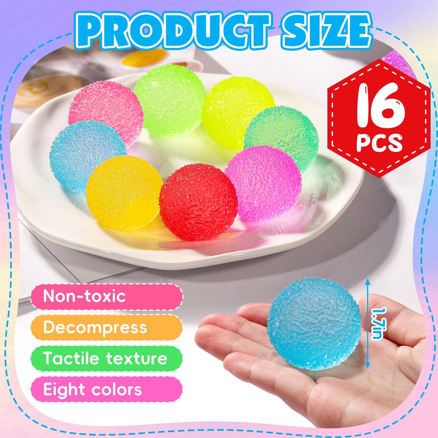VESPRO 16Pack Mini Gumdrop Stress Balls – Textured Memory Gel Soft Stress Ball for Adults & Kids