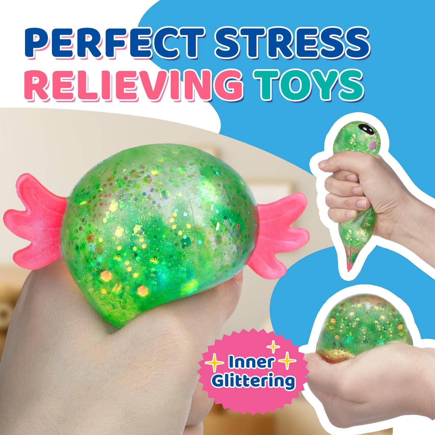 VESPRO 8-Pack Slow Rising Axolotl Stress Balls – Colorful Fidget Toys for All Ages
