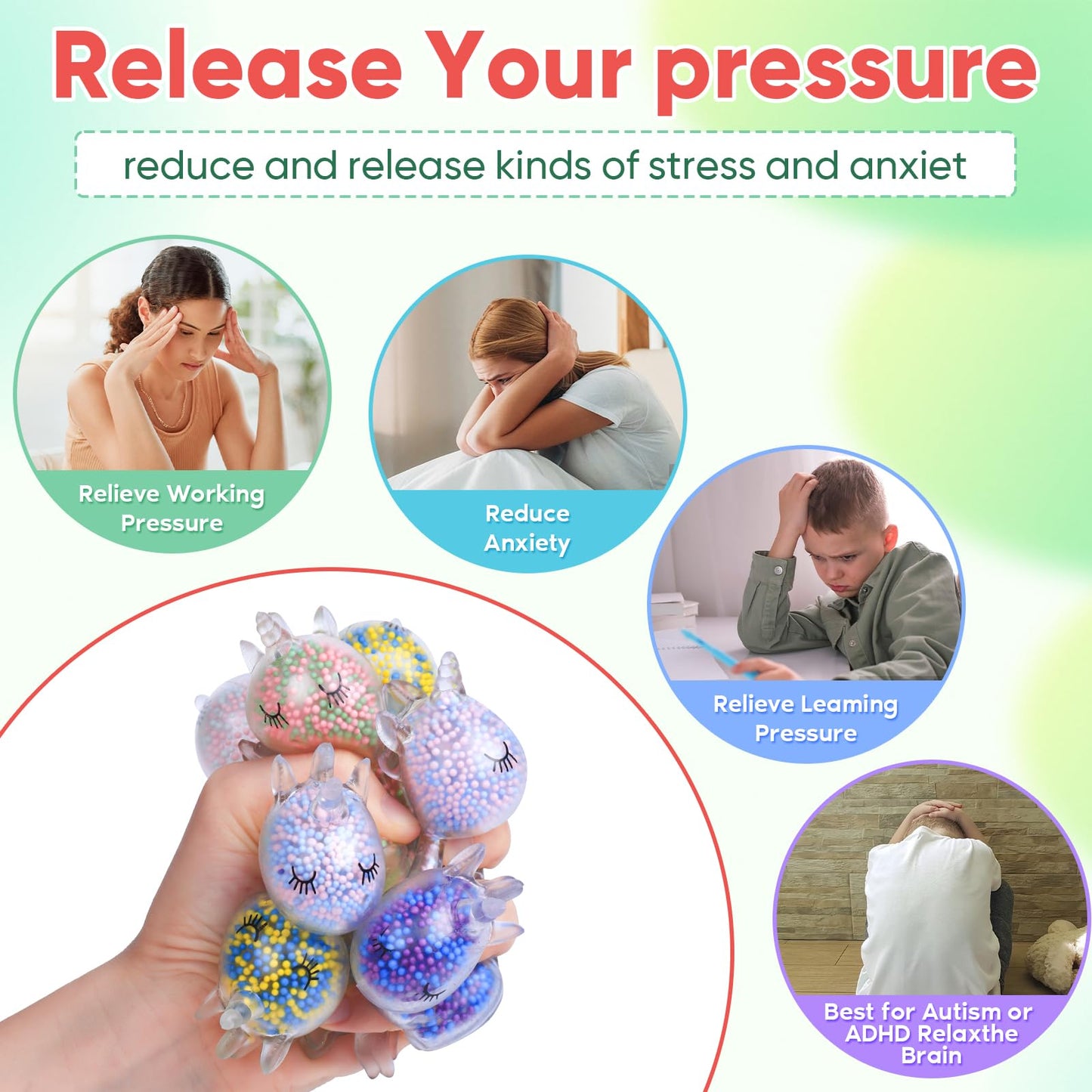 VESPRO 12-Pack Unicorn Fidget Stress Balls – Squishy Stress Ball Set for Kids & Adults | Party Favors