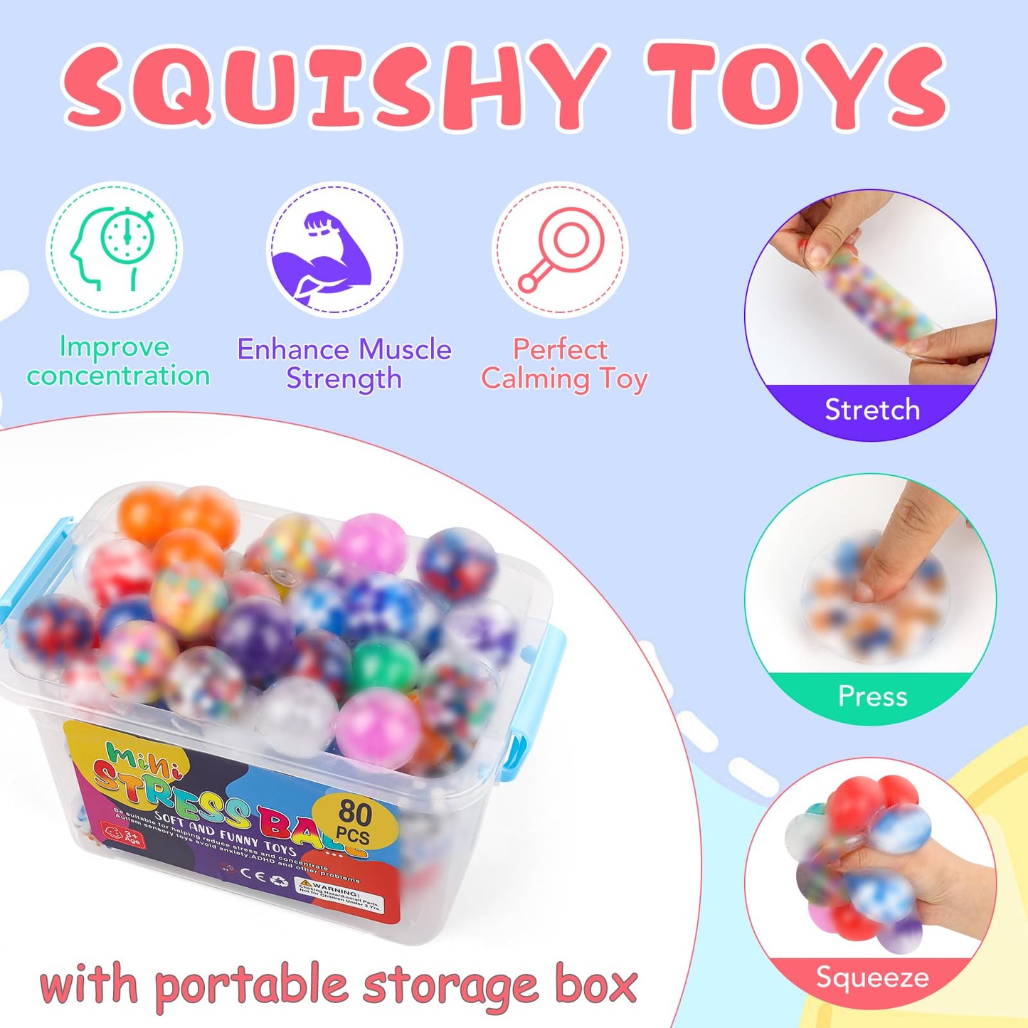VESPRO 80Pack Stress Balls for Adults – Assorted Squishy Fidget Toys & Party Favors