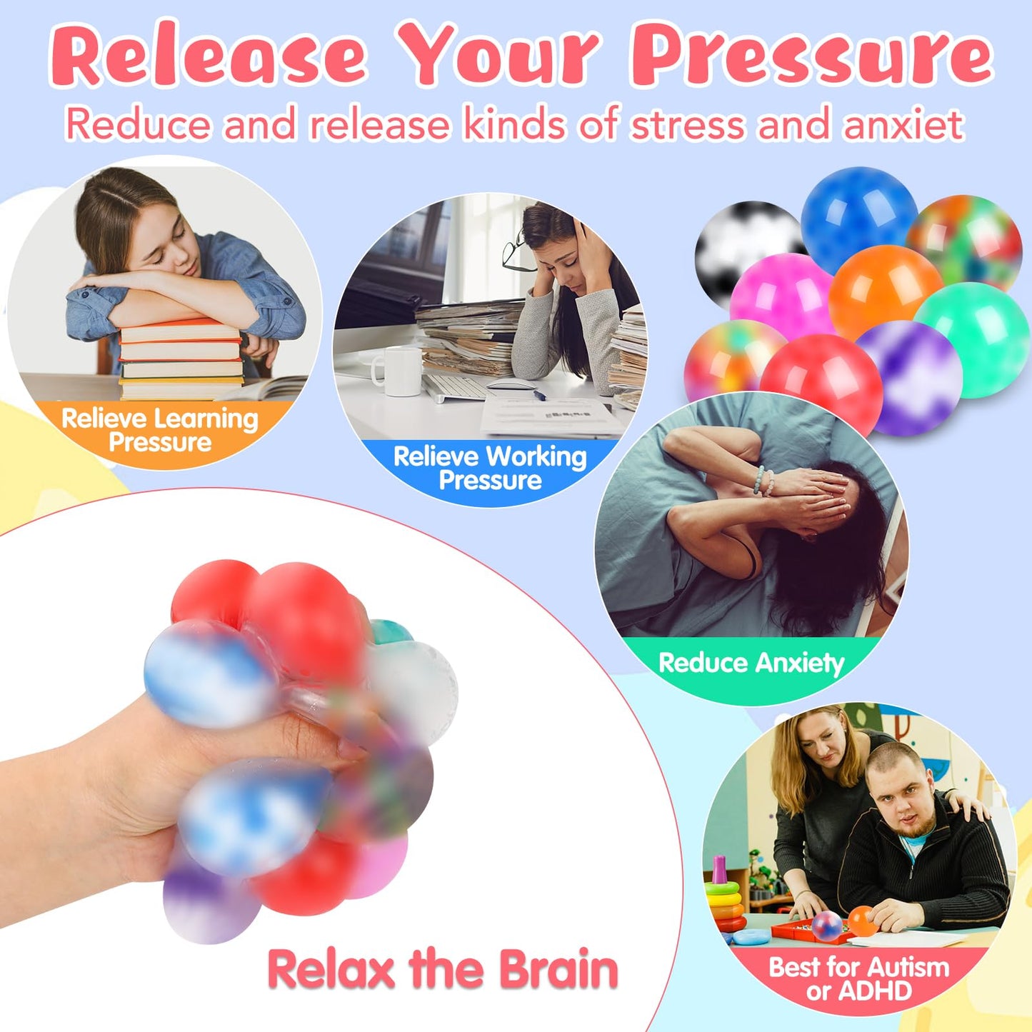 VESPRO 80Pack Stress Balls for Adults – Assorted Squishy Fidget Toys & Party Favors