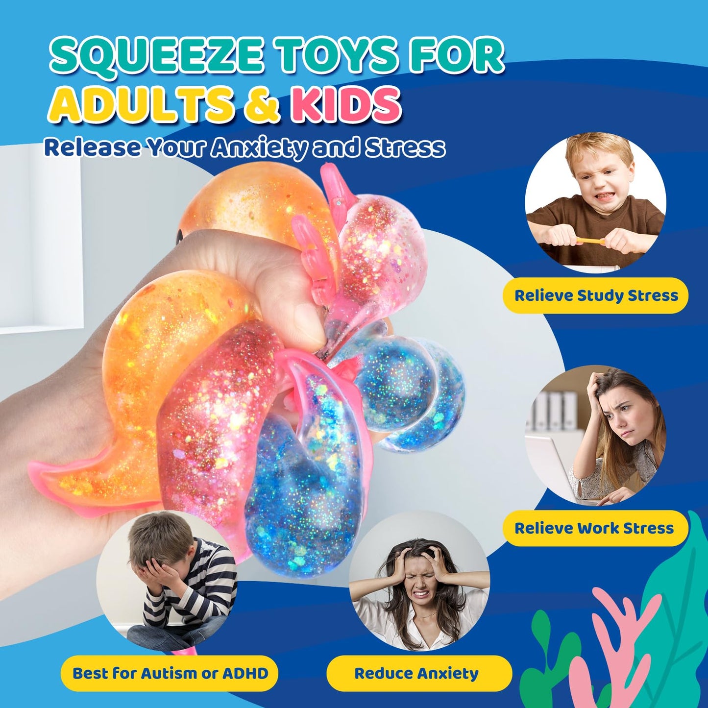 VESPRO 8-Pack Slow Rising Axolotl Stress Balls – Colorful Fidget Toys for All Ages