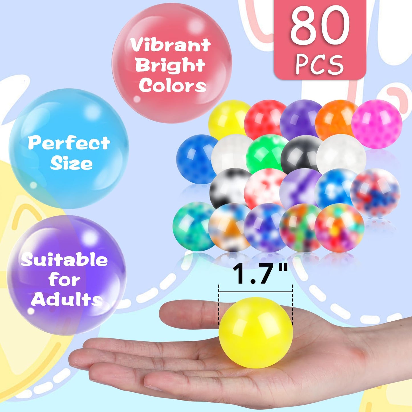 VESPRO 80Pack Stress Balls for Adults – Assorted Squishy Fidget Toys & Party Favors