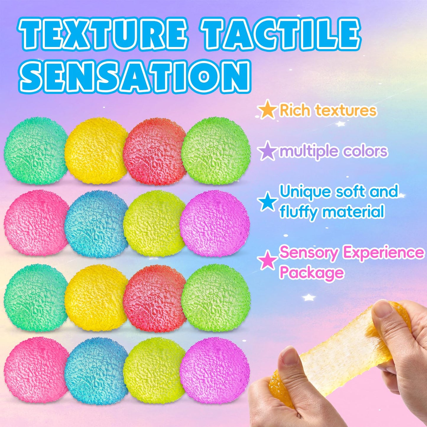 VESPRO 16Pack Mini Gumdrop Stress Balls – Textured Memory Gel Soft Stress Ball for Adults & Kids