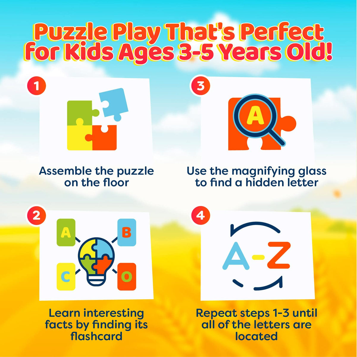 Vevoo I Spy Alphabet Puzzle – 48-Piece Farm Animals Jigsaw for Toddlers (Ages 3-5)