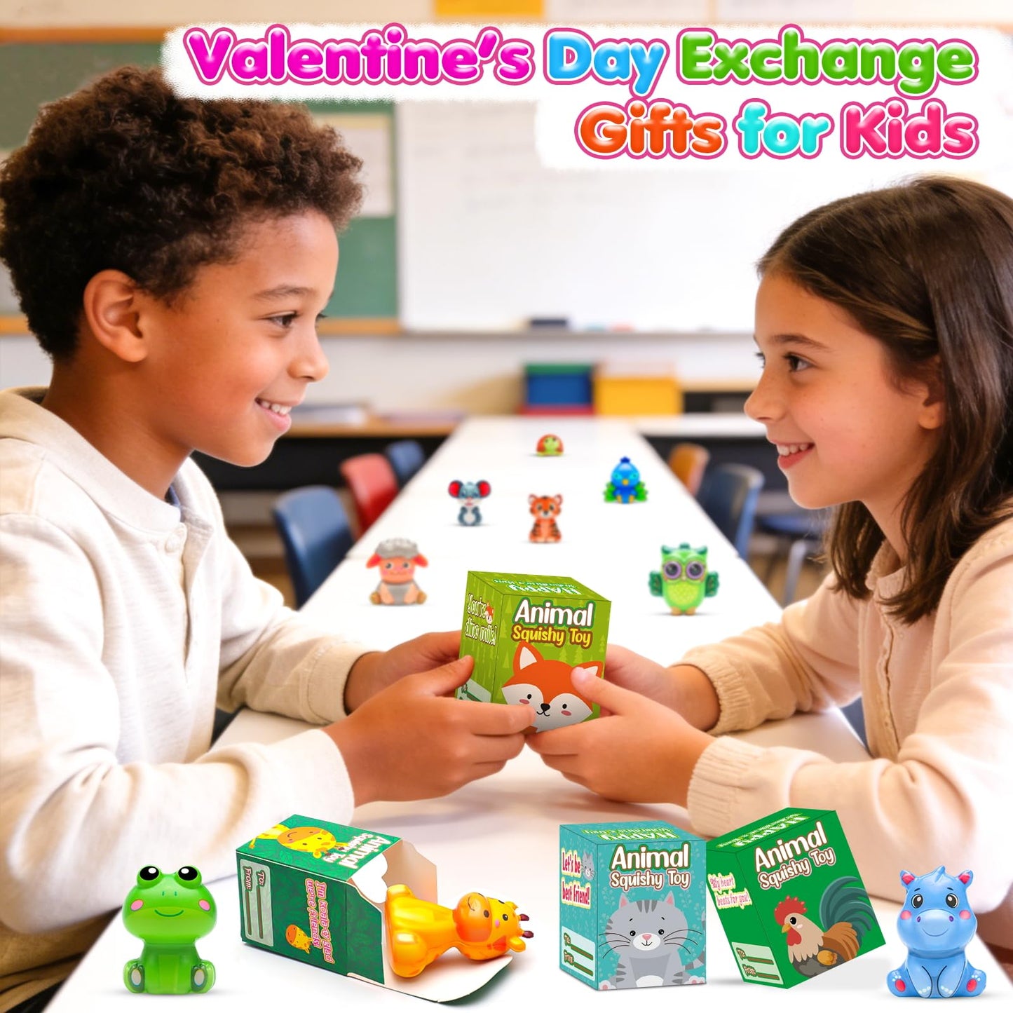 vewicokop Valentine's Day Gifts for Kids – 24 Animal Squishy Toys for Classroom Exchange