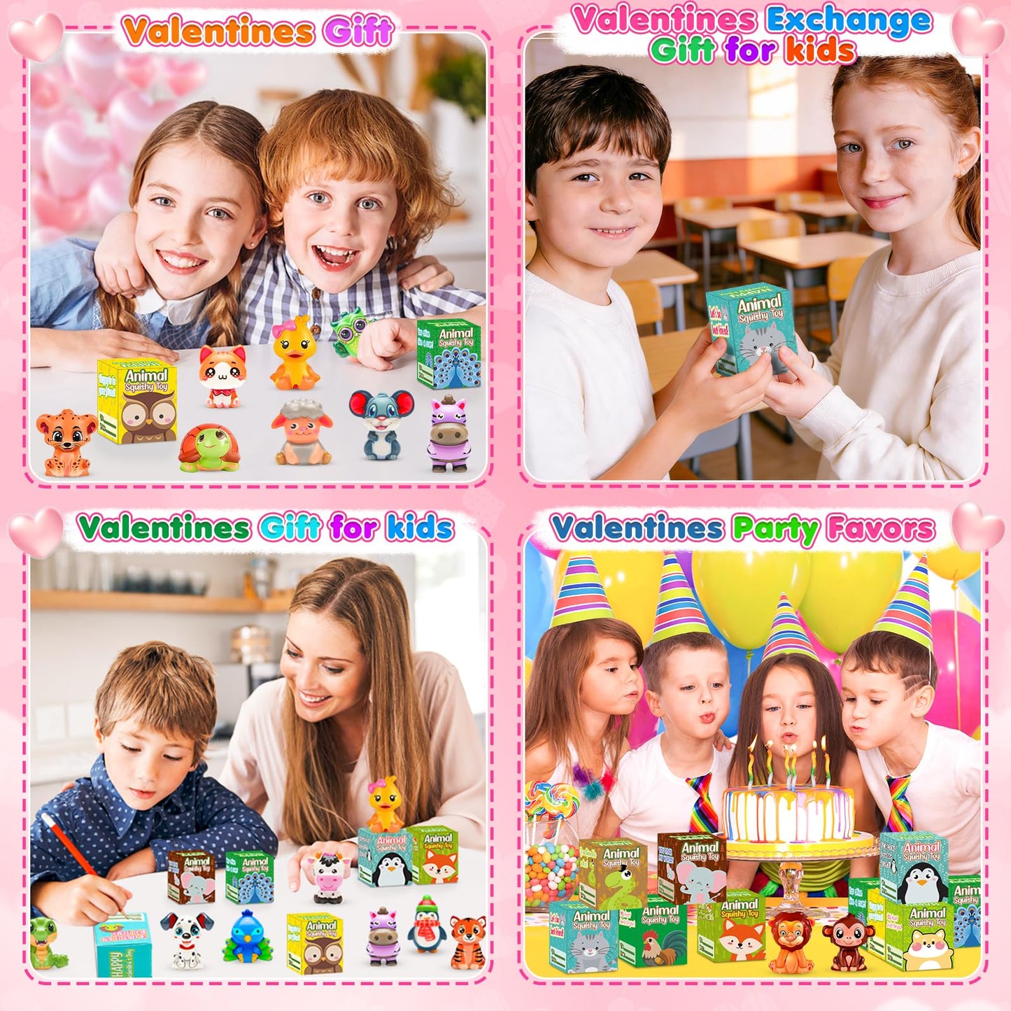 vewicokop Valentine's Day Gifts for Kids – 24 Animal Squishy Toys for Classroom Exchange