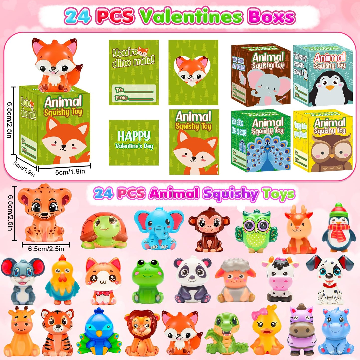 vewicokop Valentine's Day Gifts for Kids – 24 Animal Squishy Toys for Classroom Exchange