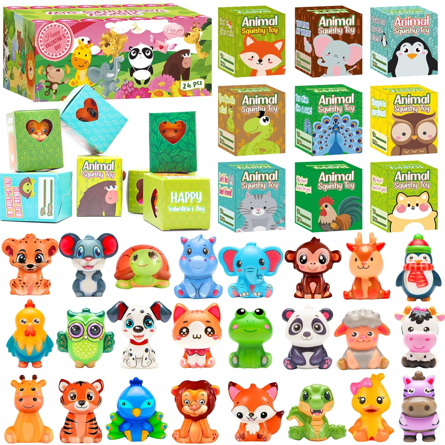 vewicokop Valentine's Day Gifts for Kids – 24 Animal Squishy Toys for Classroom Exchange