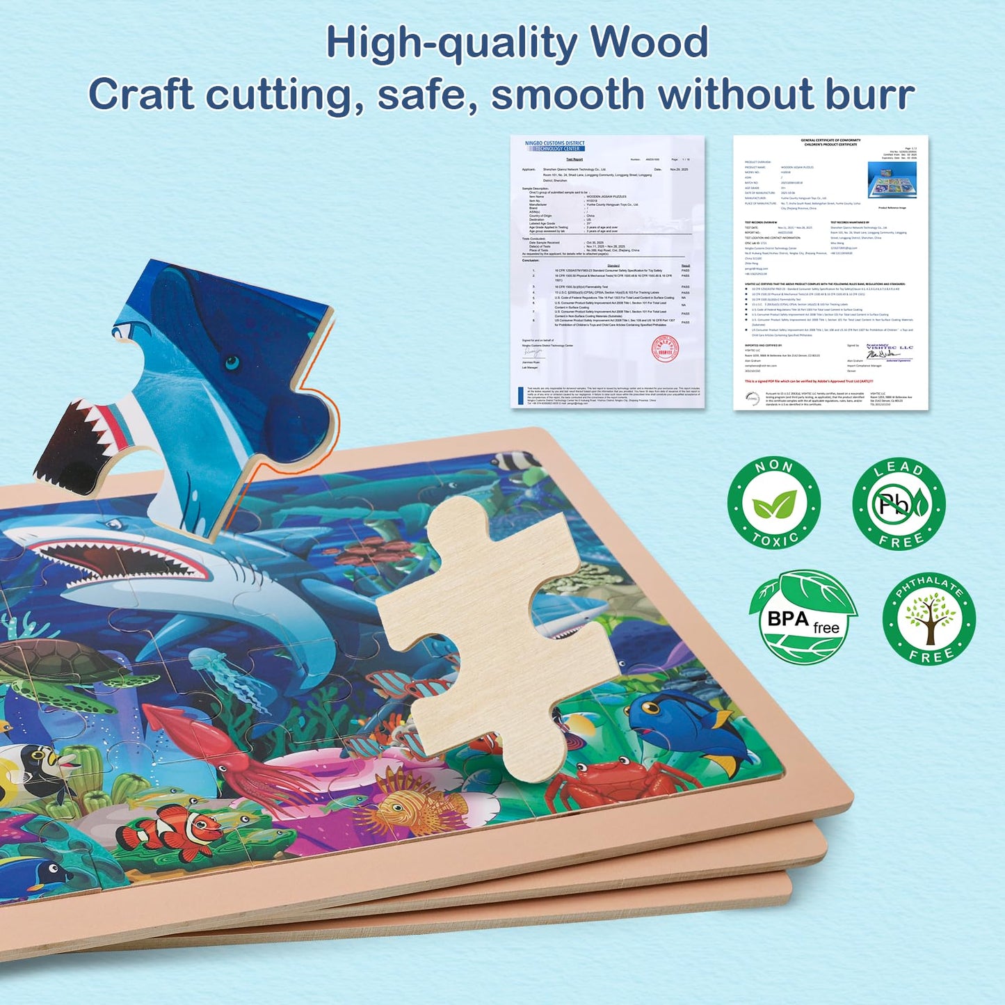 Vextronic Wooden Puzzles for Kids 6-Pack 24 & 60pcs Safe Educational Jigsaws