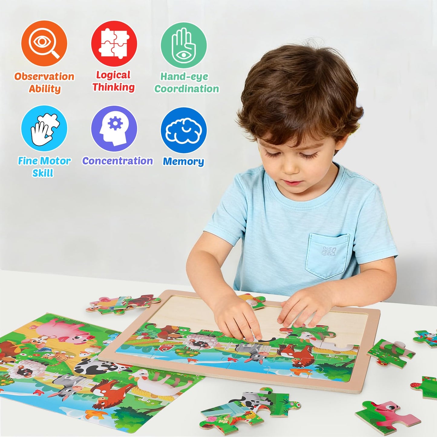 Vextronic Wooden Puzzles for Kids 6-Pack 24 & 60pcs Safe Educational Jigsaws