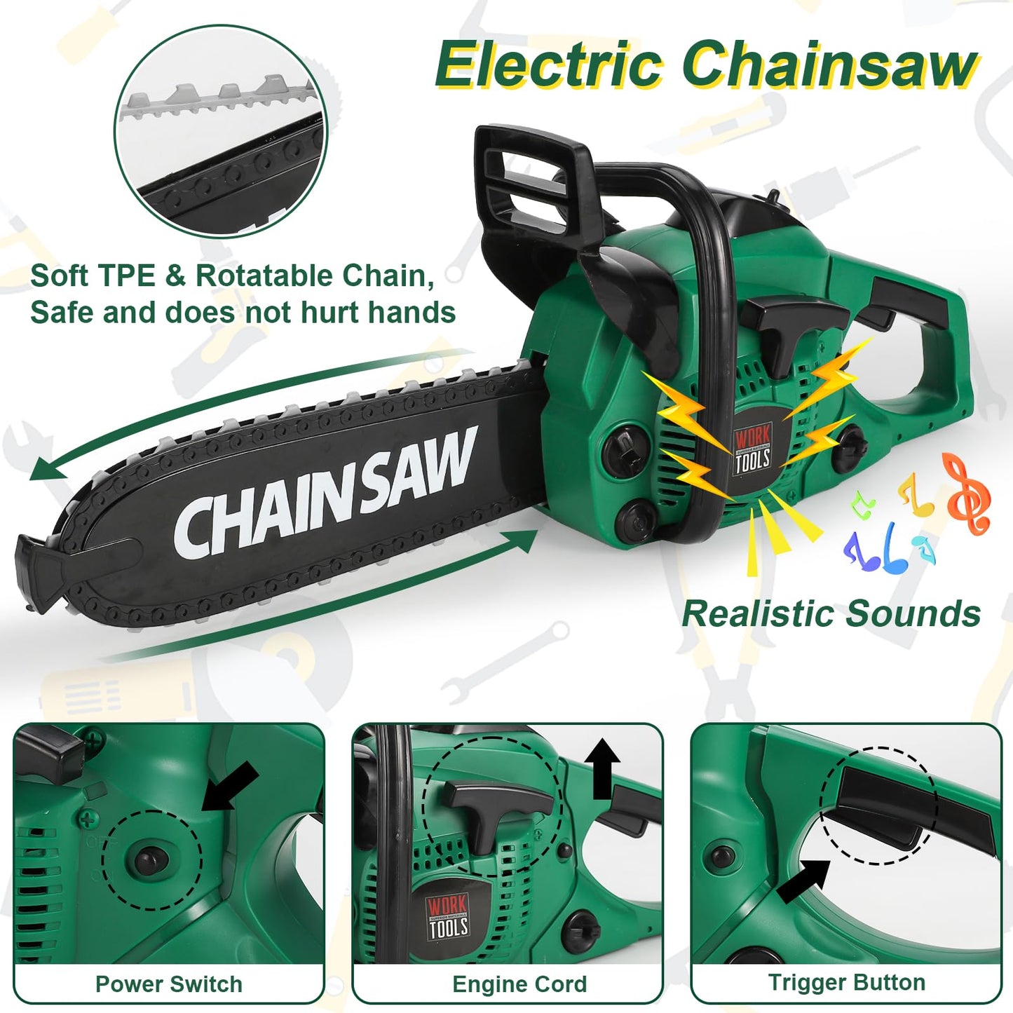 Vextronic Kids Tool Set 36 PCS – Realistic Chainsaw, Drill & Circular Saw
