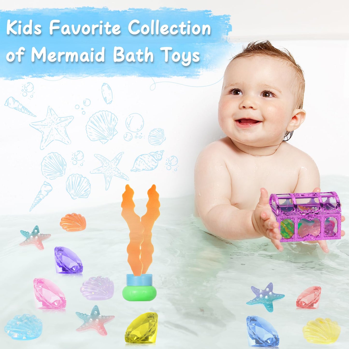 VGOFUN Mermaid Pool Toys – 31-Piece Diving Gems & Treasure Chest for Kids 3-12