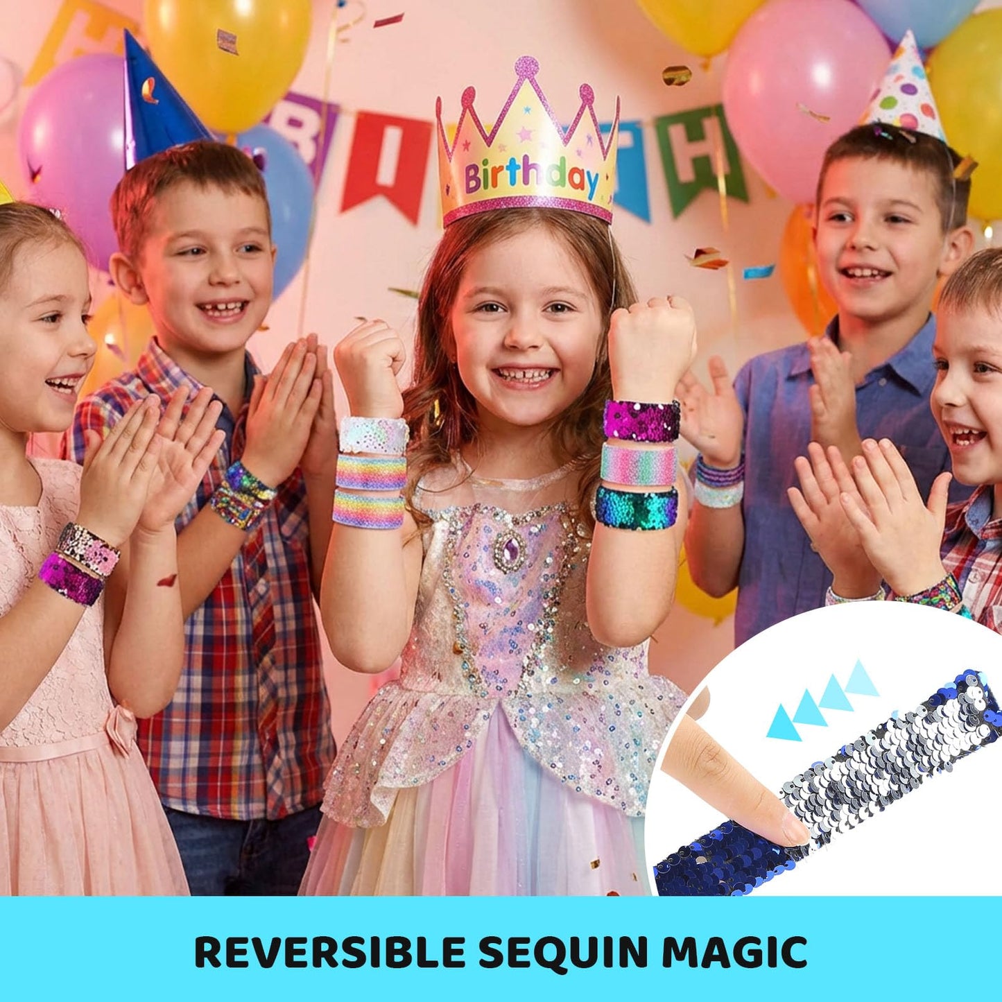 VGOODALL 12-Piece Glitter Slap Bracelets – Mermaid Sequin Party Favors
