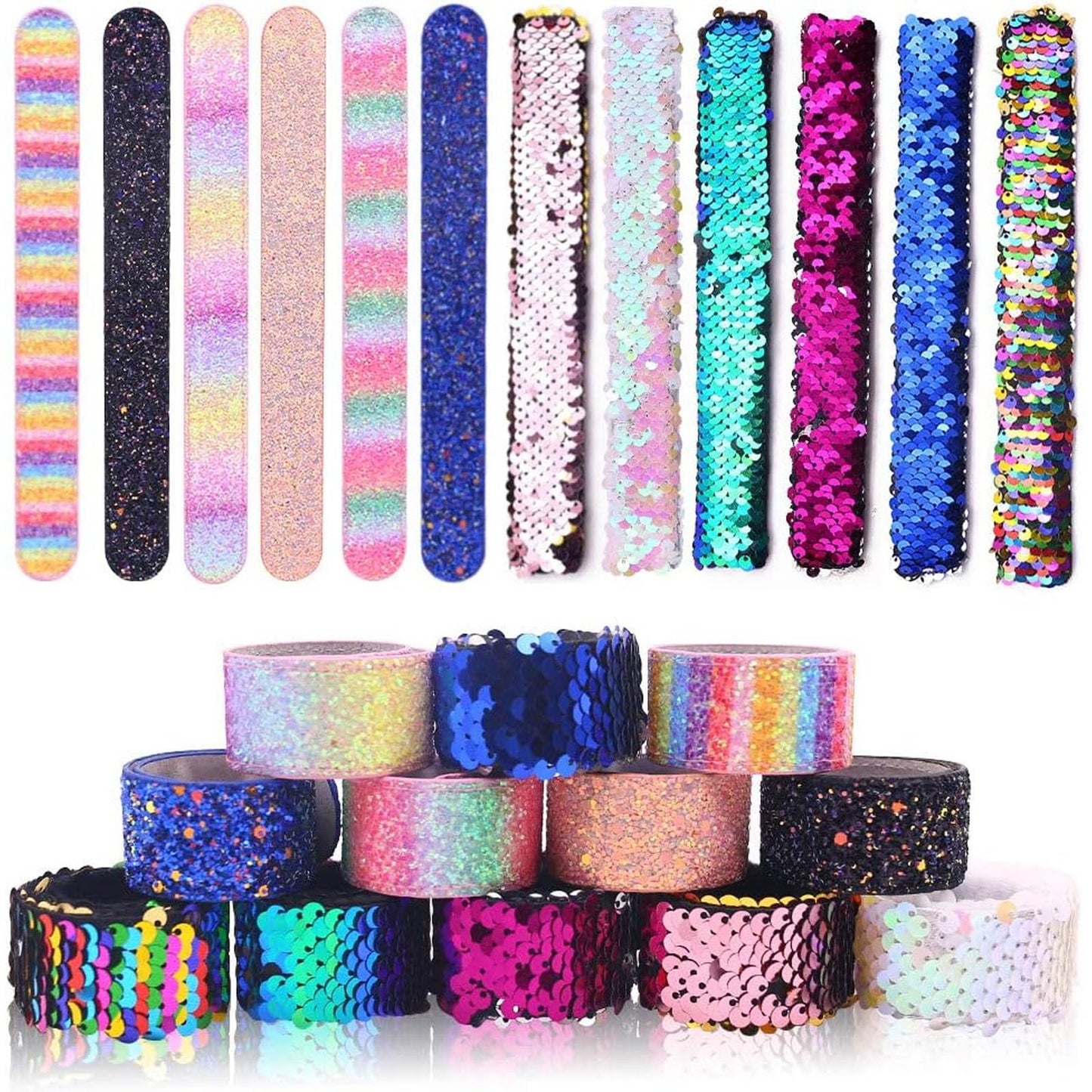 VGOODALL 12-Piece Glitter Slap Bracelets – Mermaid Sequin Party Favors